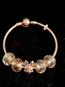Minnie Mouse Rose Gold Child Bangle Bracelet W Pink Crystal Charms 5.5cm- 00041 - Picture 1 of 6