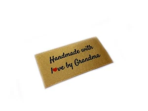 Handmade with love by Grandma labels tags - Sew In Gold Ribbon - 25x40mm Flat - Picture 1 of 1