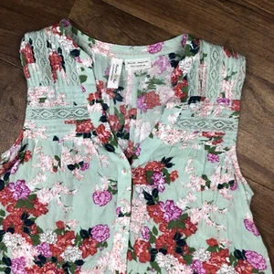 Meadow Rue Anthro Women Sz 0 Floral Mint Sleeveless Top Blouse - Picture 1 of 9