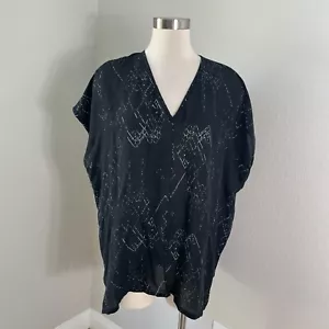 Eileen Fisher Womens XL Black Marrakesh Printed Silk Tencel V Neck Tunic Top - Picture 1 of 12