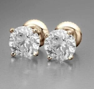 6mm Round Cut Real Moissanite Screw Back Stud Earring 14k Yellow Gold Plated - Picture 1 of 8