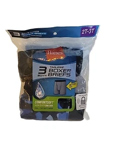 Hanes Toddler Boys 3 Boxer Briefs Size 2T-3T Comfortsoft Tagless Black Gray Blue - Picture 1 of 1