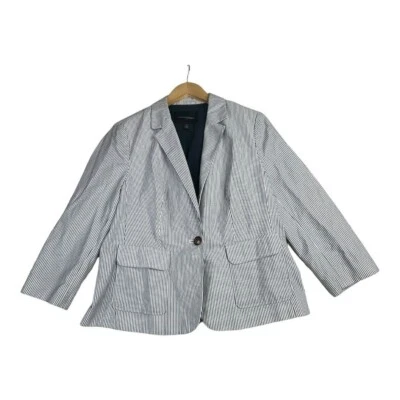 Banana Republic Striped One Button Blazer Jacket size 12P White/Gray - Image 1 of 4