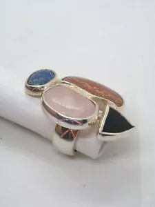 ANELLO in ARGENTO 925 con PIETRE DURE naturali:Quarzo Sodalite Diaspro Ossidiana - Foto 1 di 12