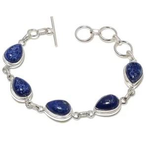 Brazalete de joyería de plata de ley 925 hecho a mano con piedras preciosas de lapislázuli tamaño 7-8" - Imagen 1 de 1