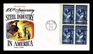 1090 3c Stamp (1957) GREAT AMERICAN STEEL INDUSTRY FDC BY HERMAN FLUEGEL (BLOCK) - Picture 1 of 1