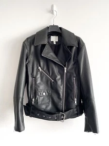 H&M Oversized Biker Faux Leather Black Jacket Size XS - Picture 1 of 4