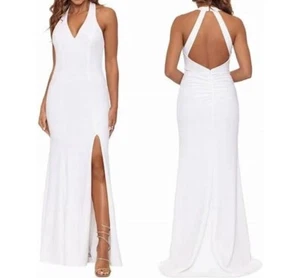 XSCAPE Women's Size 0 Long Scuba Halter Neck Gown Dress White NWT (soil) - Picture 1 of 16