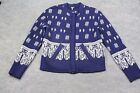 Free People Jacket Size 4 Blue Tapestry Full Zip Mandarin Neck Quilted Sweater