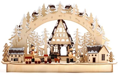 3D Candle Arc Winter Scene Forester's House w. Wood Workers LED lit Hand Painted - Image 1 of 3