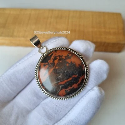 Colgante de piedras preciosas de jaspe de caoba de plata de ley 925 hecho a mano PG5966 Foto 1 de 4