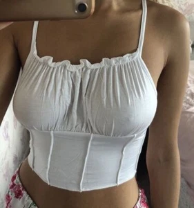 Y2k Causal Milkmaid Thin White Crop Top Tank Top Vest Corset Women New - Picture 1 of 5