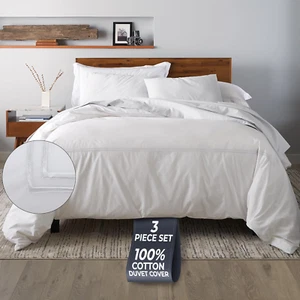 California King Duvet Cover (3 Pieces), 100% Cotton Percale, King/Cali King, Bre - Picture 1 of 8