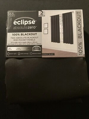 Eclipse Phoenix Solid Color Blackout Rod Pocket Panel Pair Set of 2 Black - Image 1 of 4
