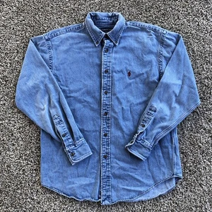 Vintage Ralph Lauren Sport Denim Button Down Shirt Size 8 Blue Jean Long Sleeve - Picture 1 of 8