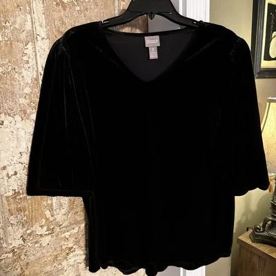 Camisa Chico’s Mujer Talla 3 Terciopelo Negro Mangas Abullonadas Foto 1 de 3