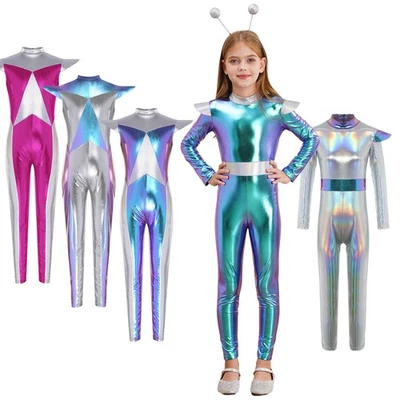 EE. UU. Niñas Disfraz Extraterrestre Metálico Manga Gorra Mono Halloween Espacio Exterior Juegos con disfraces Foto 1 de 4