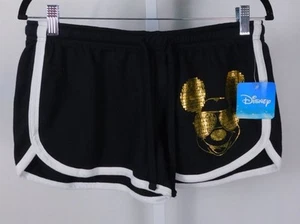 Disney Womens Black Shorts Gold Mickey Mouse Graphic White Trim Sz M NWT - Picture 1 of 12