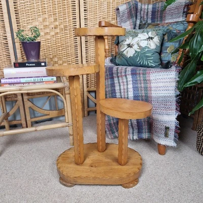 Vintage Handmade Wooden 3 Tiered Plant Stand Display Folk Style Solid Light Wood - Image 1 of 4
