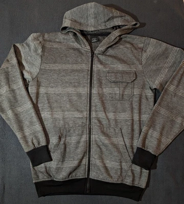 Burnside 连帽衫男式中号条纹全拉链运动衫休闲口袋夹克 — 第 1/4 张图片