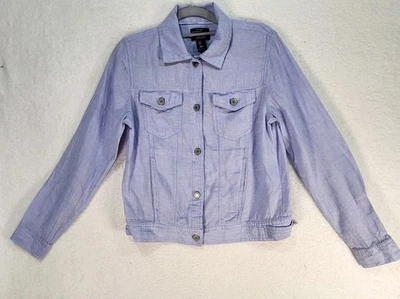 Jones & Co New York Jacket 100% Linen Lavender Womens Small Denim Style Button - Image 1 of 4