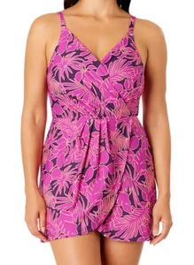 NEW LAND'S END COSTUME DA BAGNO VESTITO DONNA M COSTUME DA BAGNO VIOLA FLOREALE - Foto 1 di 6