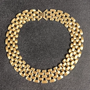 Wide Gold Tone Necklace Statement Piece - Picture 1 of 7