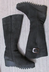 Women's Arche Black Nubuck Suede Tall Knee-High Wedge Zip Warm Boots Size 40 - Picture 1 of 8