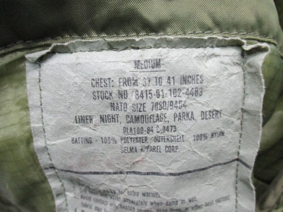 USGI OLIVE DRAB DESERT NIGHT CAMOUFLAGE PARKA QUILTED WOOBIE JACKET LINER - Image 1 of 4