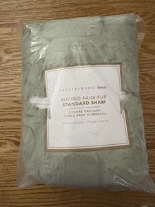 Pottery Barn Teen Ruched Faux Fur Standard Pillow Sham Sage Green New - Picture 1 of 3