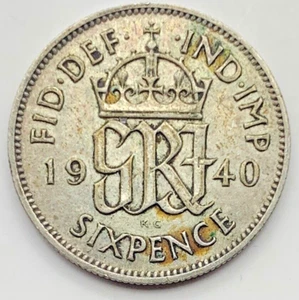 1940 Great Britain Silver (.500) Sixpence - UK - 6 Pence - 6P - Free Shipping - Picture 1 of 4