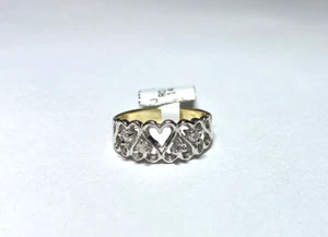 Women's 14K Two Toned White/Yellow Gold Heart Ring with 0.20CT Diamonds S7.25 - Picture 1 of 9