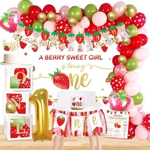 YSHMFEUX Strawberry 1st Birthday Decorations Party Supplies Strawberry Sweet ... - Picture 1 of 6