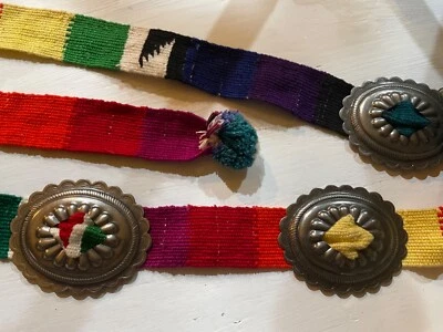 Vintage Boho Bright Multicolored Sash Hand Woven Conch Belt 54.5” Hippie Western - Image 1 of 4