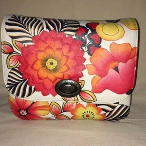 NEW Anuschka Hand Painted  WHITE FLORAL Genuine Leather Shoulder Bag Purse    MG - Picture 1 of 3