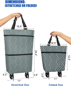 Foldable Grocery Cart with Wheels, Convenient Shopping Cart for Groceries (Gr... - Picture 1 of 1