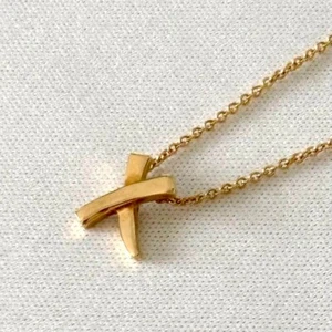 Tiffany & Co. Mini X Kiss Pendant Necklace 18K 750 Yellow Gold W/Box, Pouch - Picture 1 of 9