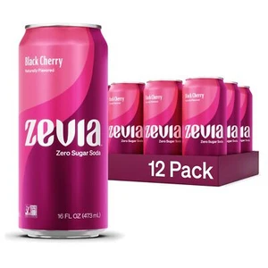 Zevia Black Cherry Soda 16 Fl Oz Pack of 12 Zero Sugar Naturally Sweetened - Picture 1 of 6