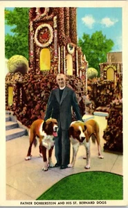 Vintage Iowa IA Postcard Father Dobberstein with Saint Bernard Dogs West Bend - Picture 1 of 4