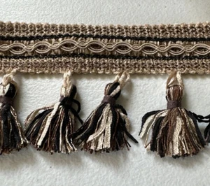 Conso 3 1/4” Tassel Fringe Neutral Tones Tan Brown Black Sewing Trim 18 Yards - Picture 1 of 5