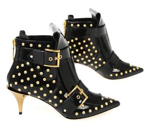ALEXANDER McQUEEN Black Patent Leather Gold Stud Ankle Boots UK8 EU41 NEW IN BOX