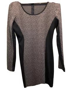 Ya Los Angeles L Dress Bodycon Brown Black Diamond Style YL 12942 Long Sleeve - Picture 1 of 11