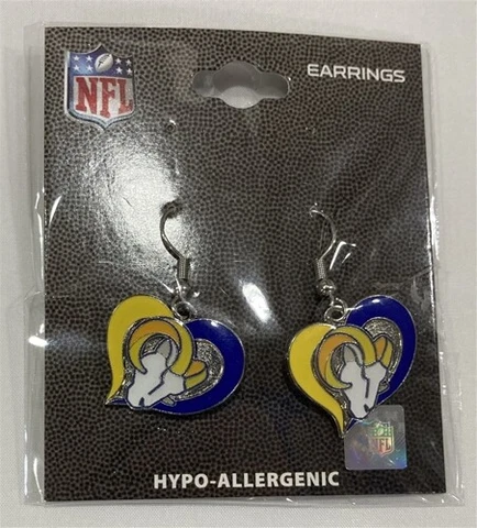 Los Angeles RAMS Swirl Heart Dangle Earrings (Royal Blue & Yellow Logo) Cover
