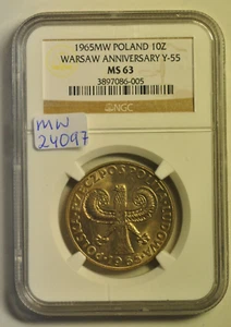 mw24097 Poland; 10 Zlotych 1965 MW  Warsaw 700th Anniversary  NGC MS63 - Picture 1 of 4