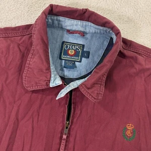 Vintage Chaps Ralph Lauren Harrington Jacket Mens Large Burgundy Chore Full Zip - Picture 1 of 10