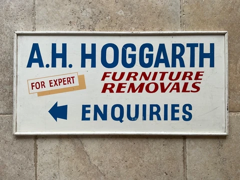 Vintage 1950s BRIDLINGTON SIGN Advertising HOGGARTH Furniture Removals Transport Cover