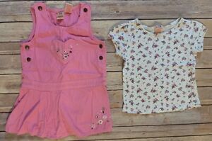 Girls' Faded Glory 2 Piece Pink Floral Short Sleeve and Jumper Dress Set Size 6