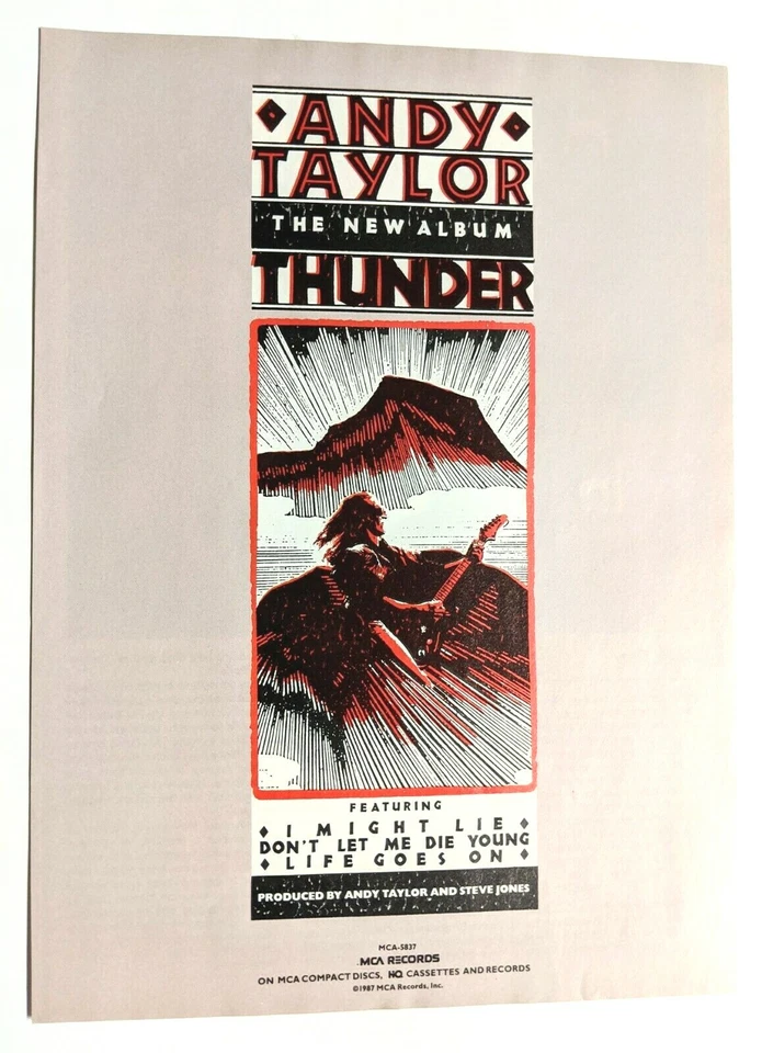 ANDY TAYLOR / DURAN  DURAN / 1987 THUNDER LP / ALBUM MAGAZINE PRINT AD + DVD - Image 1 of 1