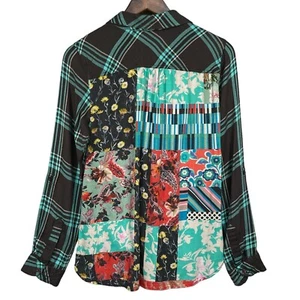 Top túnica con botones Tolani Collection para mujer talla S verde a cuadros delantero floral trasero - Imagen 1 de 14