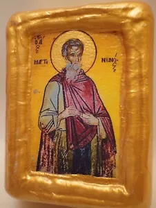 Saint Martinianus Christian Byzantine Greek Eastern Orthodox Wooden Icon Block - Picture 1 of 6